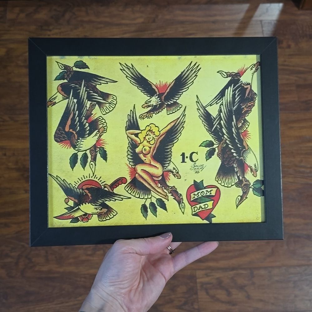 NWT, Framed American Traditional Tattoo Style Flash Art Print